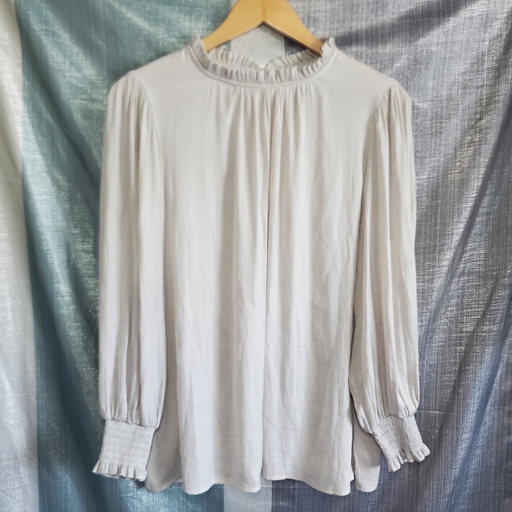 Womens Ruffle High Neck Blouse Long Sleeve Smocked Cuff Renaissance Medieval